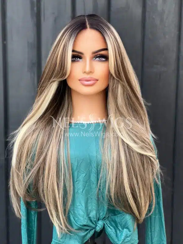 Madison - Warm Blonde and Light Brown Mix - Highlighted (Darker Roots)