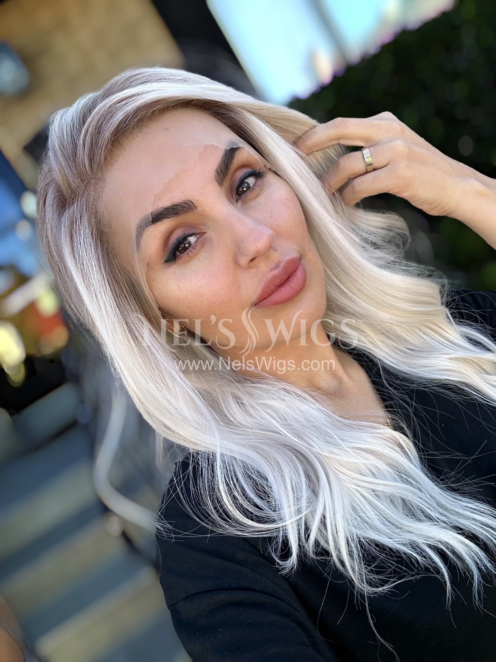 Reese -  Icy Blonde with Dark Dirty Blonde Roots / Large Cap