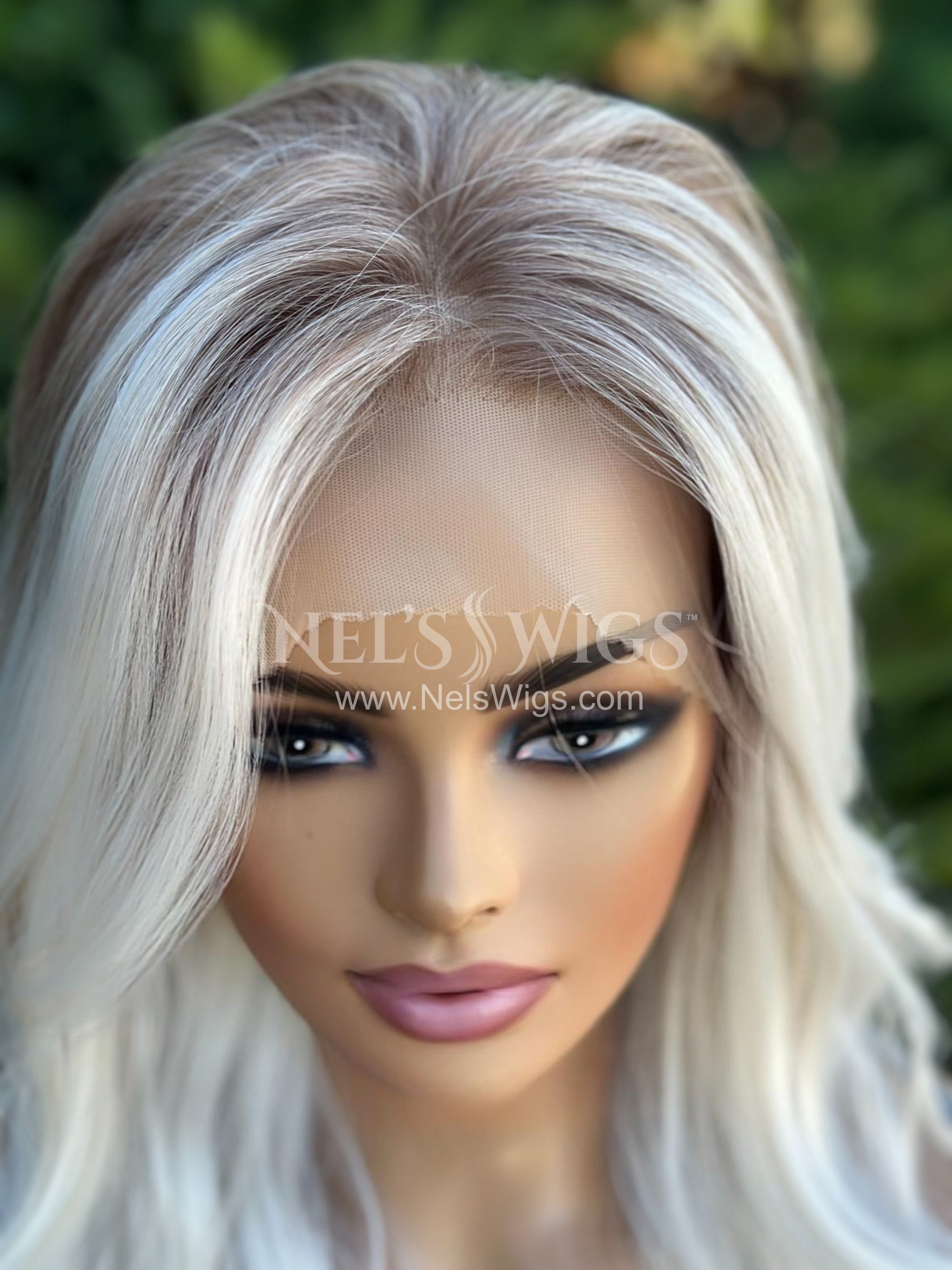 Reese -  Icy Blonde with Dark Dirty Blonde Roots / Large Cap