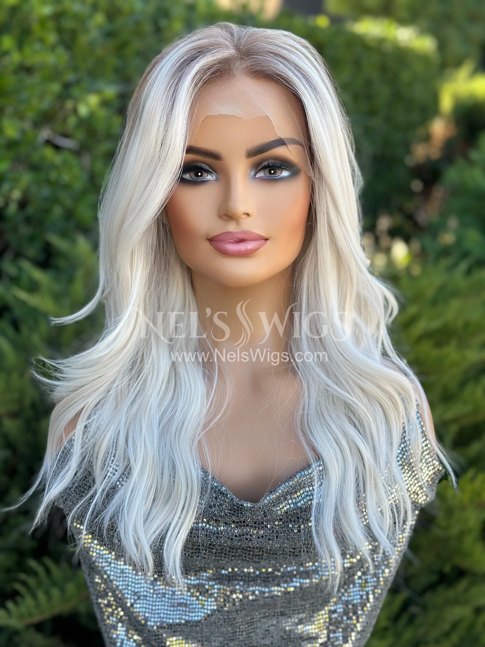 Reese -  Icy Blonde with Dark Dirty Blonde Roots / Large Cap