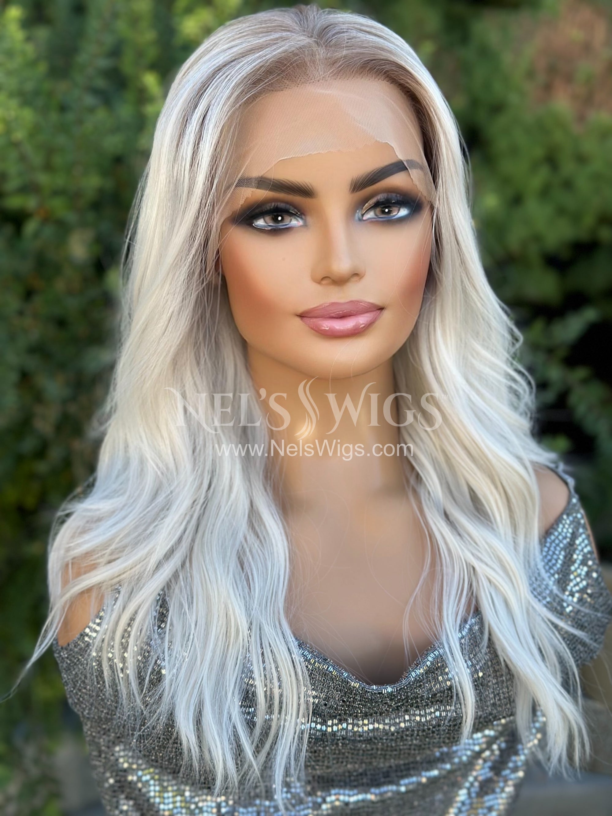 Reese -  Icy Blonde with Dark Dirty Blonde Roots - Small Cap