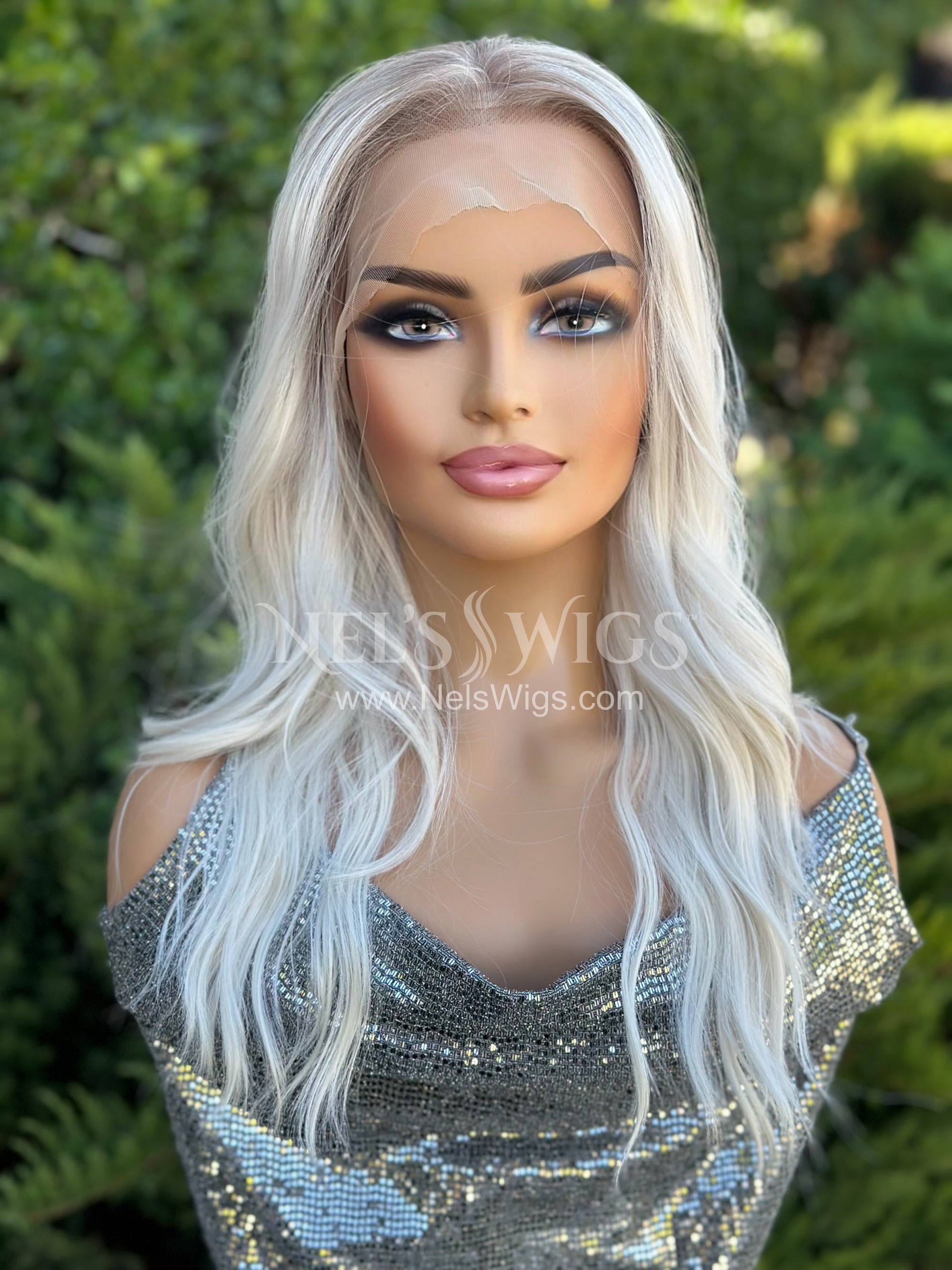 Reese -  Icy Blonde with Dark Dirty Blonde Roots - Small Cap