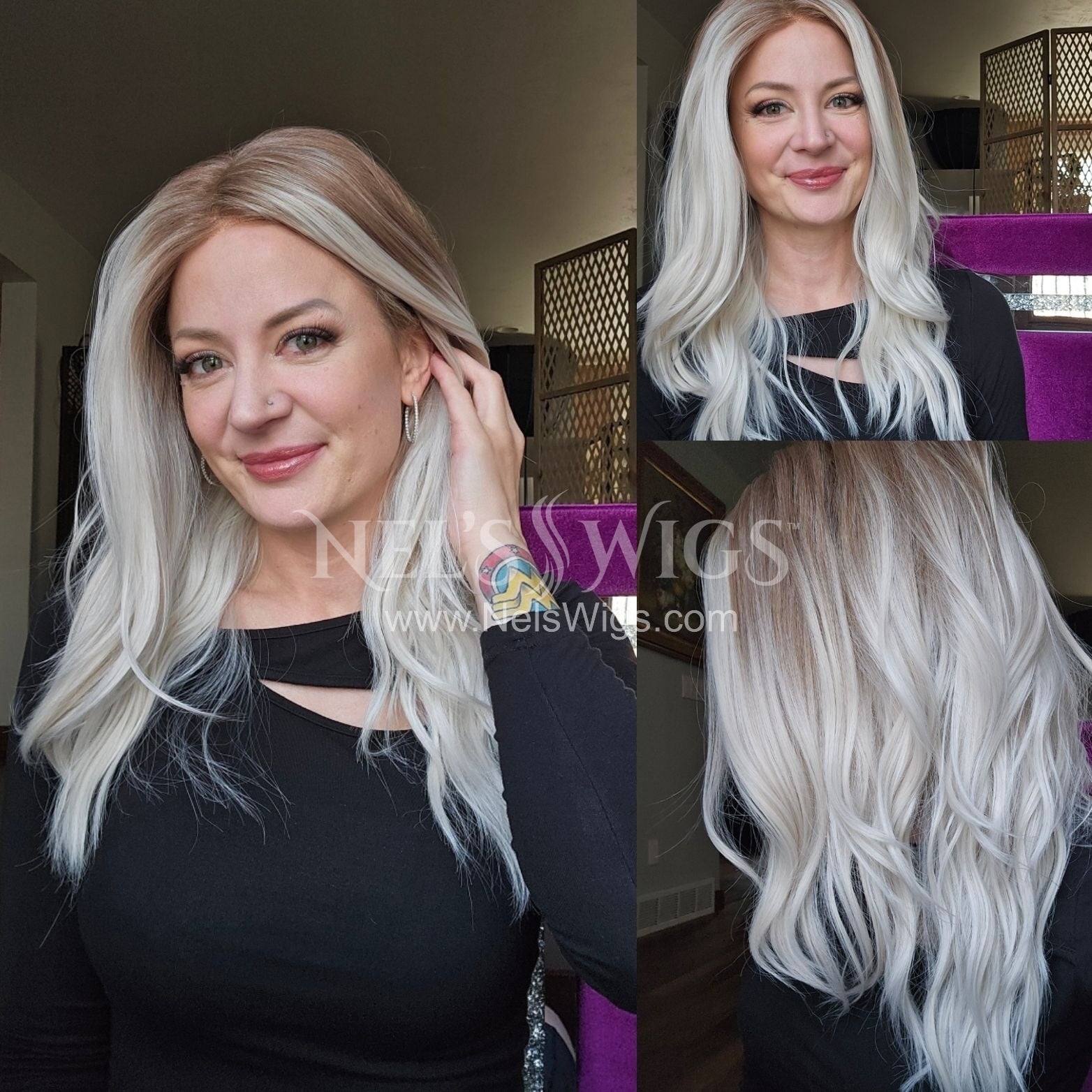 Reese -  Icy Blonde with Dark Dirty Blonde Roots - Small Cap