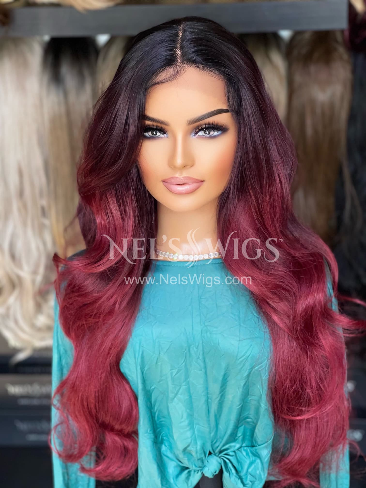 Nina Soft Maroon Middle Part Nel s Wigs