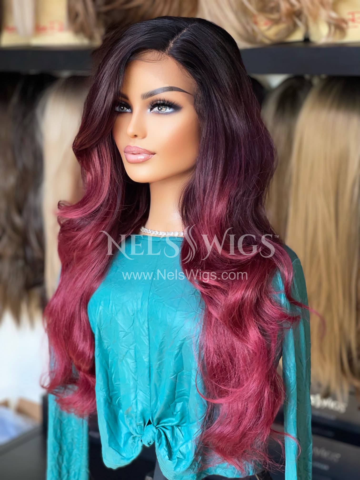 Nina Soft Maroon Middle Part Nel s Wigs